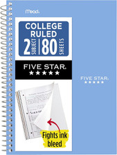 Spiral Notebook, 2 Subject, College Ruled Paper, 6" X 9.5", 80 Sheets, Blue 840