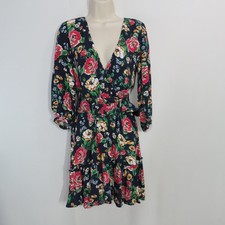 Yumi Kim Tompkins Macbeth Black Floral Surplice Long Sleeve Mini Dress Small