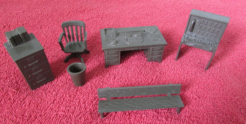 MARX BMC Military Radio Table Office Furniture File Cab Rare Playset Accessories