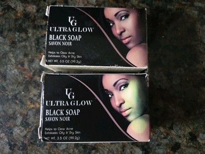 Ultra Glow Black Soap Natural Cleanser Exfoliates Acne Oily Dry Skin 2 Bars