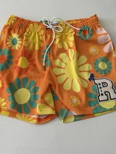 Ryoko Summer Rain Flower Power Athletic Shorts Orange Yellow Mens XXL