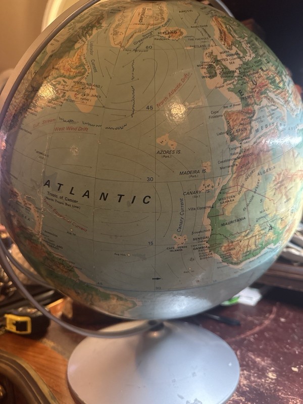 Vintage Nystrom 16" Sculptural Relief World Globe Light Blue Mid-Century
