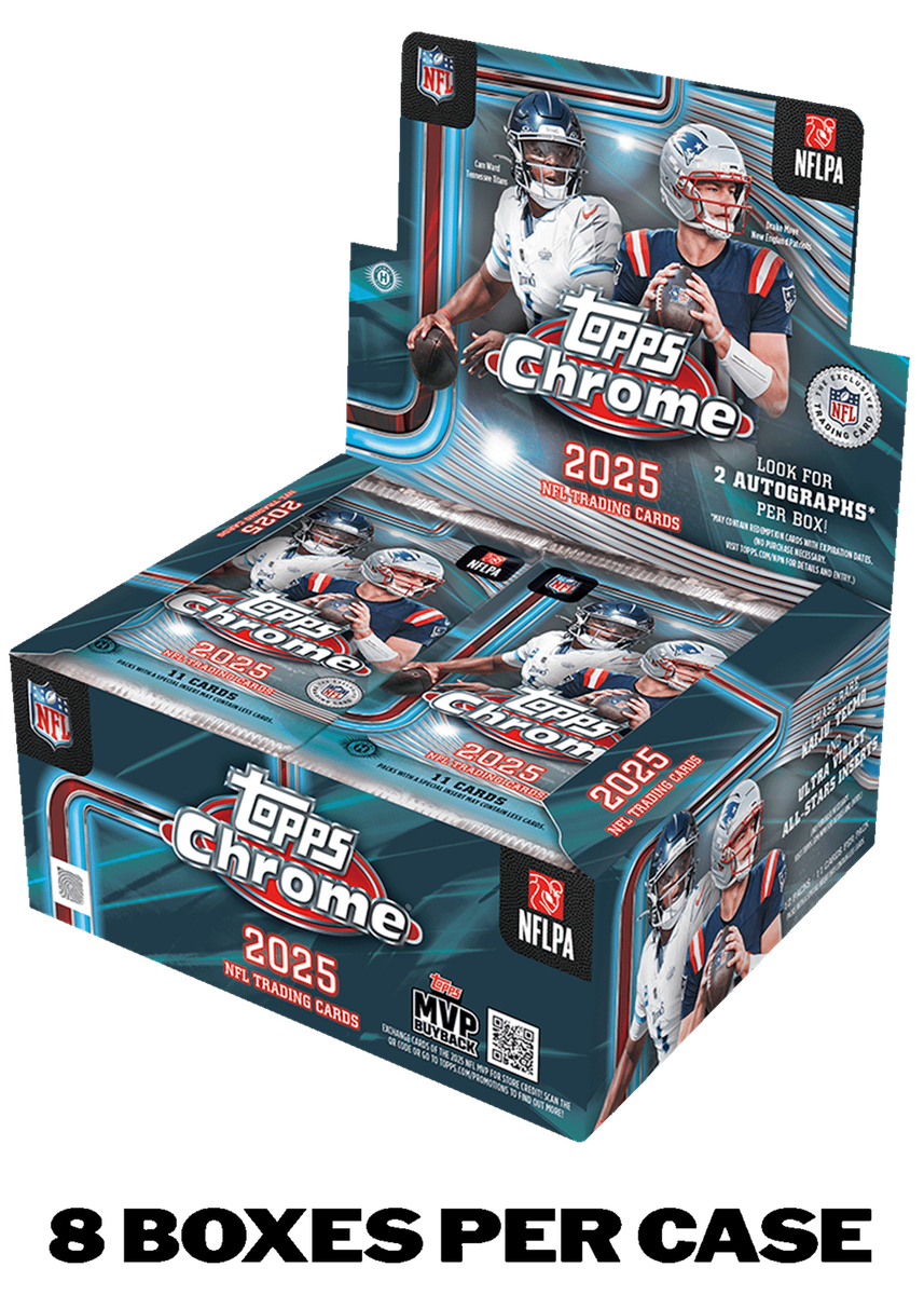 2025 TOPPS CHROME FOOTBALL 8-BOX HOBBY JUMBO CASE (16 AUTOs) NFL