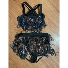 Tenth House Dancewear One Piece Set –Iridescent Topaz Fringe Costume Sz XL Adult