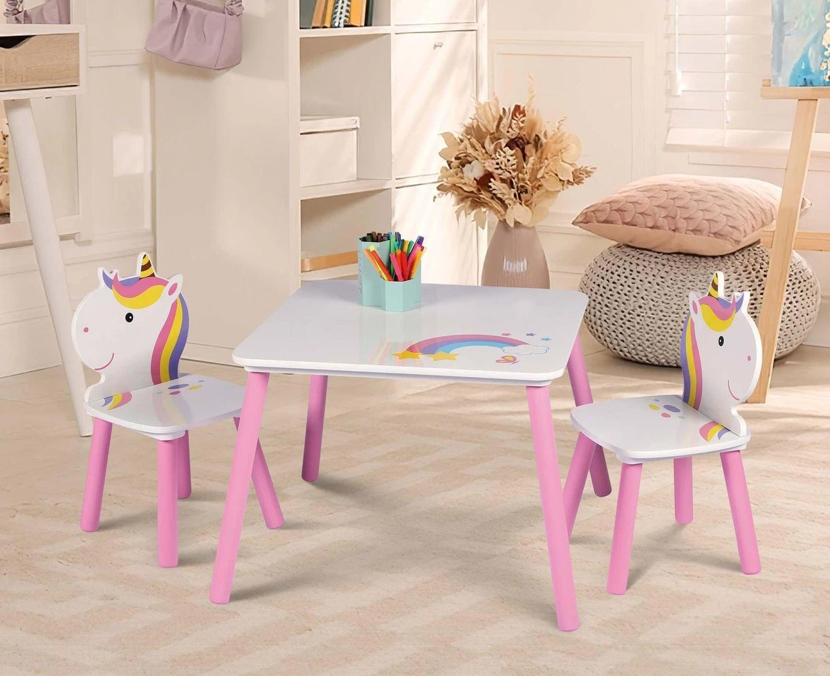 Wooden Unicorn Kids Table And Chairs Set Children Desk Chairs Set