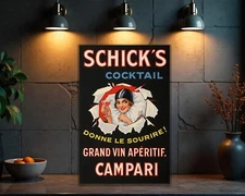 Schick’s Cocktail Campari Heavy Metal Sign –Rare French Vintage Wall Sign  60x40