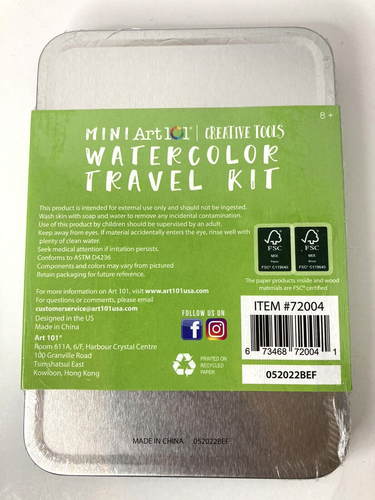 Art 101 Mini Travel Watercolor Travel Kit Creative Tools in travel tin - Picture 4 of 5