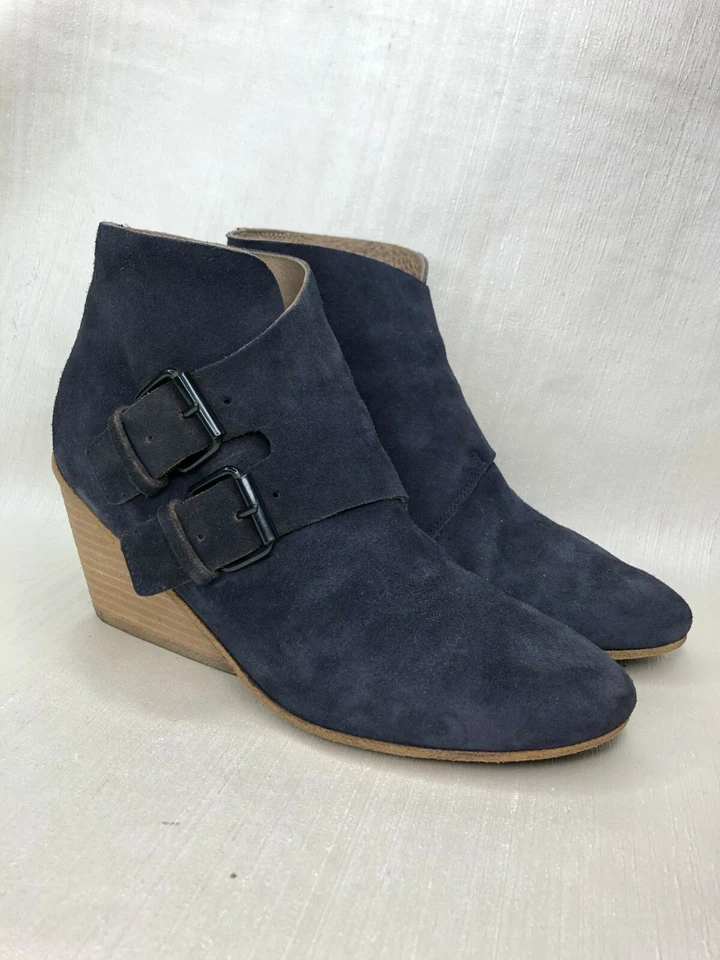 Botas Marsell azul camurça anabela fivela dupla tornozelo sapatos tamanho 36 6 couro - Imagem 4 de 4