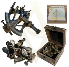 Nautical Brass Sextant with Wooden Box Antique Working Marine Ship Navigational