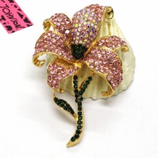 Hot Pink Bling Flower AB Rhinestone Crystal Fashion Womens Charm Brooch Pin Gift