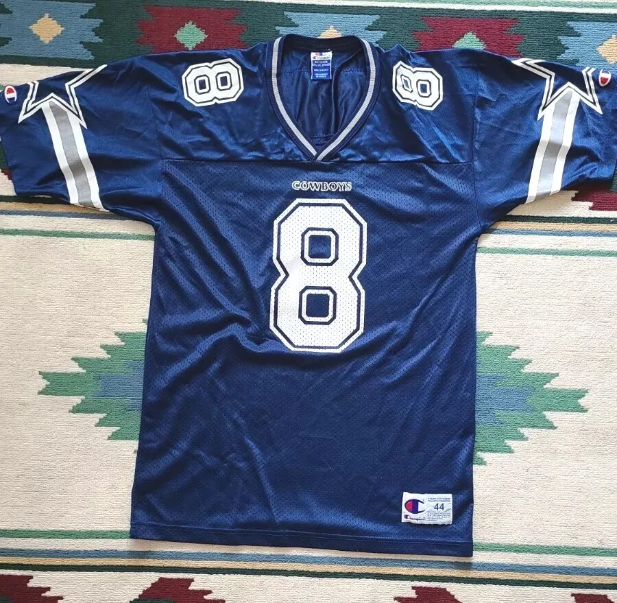 Vintage 90s Dallas Cowboys NFL Troy Aikman #8 Champion Jersey Size 44 Blue