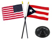 Puerto Rico w/ USA American Flag 4"x6" Desk Set Table Stick Black Base 100D