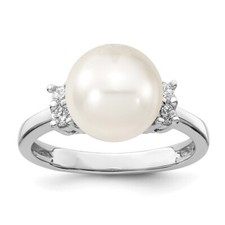 Sterling Silver 10-11mm White Imitation Shell Pearl Cubic Zirconia Ring Size 6