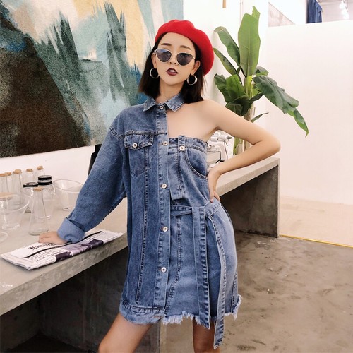 Denim Shirt Long Sleeve Fake Two-piece 