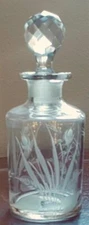 Perfume Bottle Decanter Etched Whispery Honeysuckle Motif Crystal Stopper VTG