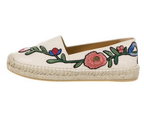 Gucci Pilar Leather Floral Print Embroidered Espadrille Shoes | eBay