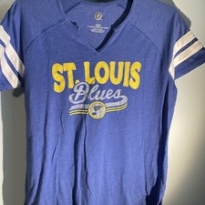 St. Louis Blues Women's Medium T-Shirt V-Neck NHL Hockey Retro Logo