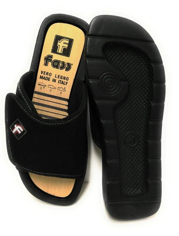 FASS 1851.1 Nero Ciabatta Uomo con Strappo E Sottopiede in Legno Nautico . ITALY - Immagine 4 di 4