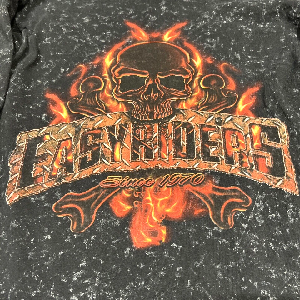 Sudadera Pullover Easy Riders Calavera Llamas Para Hombre Mediana Doble Cara Negra Foto 2 de 4