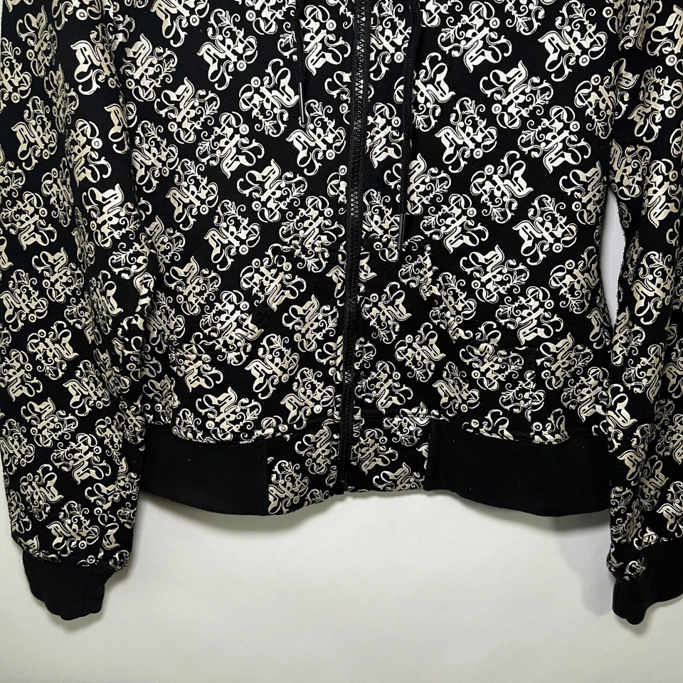 Chaqueta con Capucha Y2K De Colección Akademiks Cremallera Completa Para Mujer Talla Grande Negra Dorada AOP USADA EN EXCELENTE ESTADO Foto 3 de 4