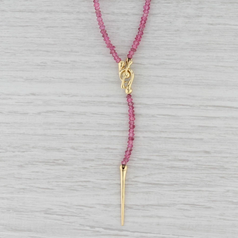 Collar Lariat de cuentas de turmalina rosa oro 18k 16,5" diseñador Nordstrom Foto 2 de 4