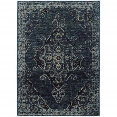 3M X 4m Blau Und Elfenbein Orientalisch Power Webstuhl Fläche Teppich