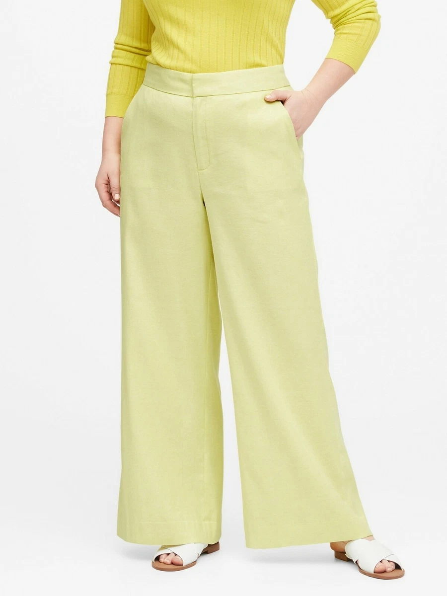 BANANA REPUBLIC High Rise Wide Leg Linen Cotton Pants 2 Limoncello Yellow