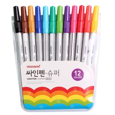 Monami Felt Tip Sign Pen Super Marker for Art Drawing Coloring 12 Colors