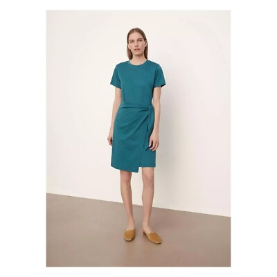 vince short sleeve tie waist dress $195 VINCE Short Sleeve Tie-Waist Dress XL Optic White Cotton Wrap T Shirt Crew