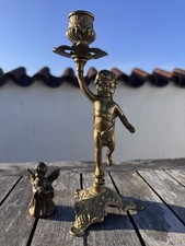 Vintage Messing Kerzenst&auml;nder Engel Putto Antik Deko Kerzenhalter