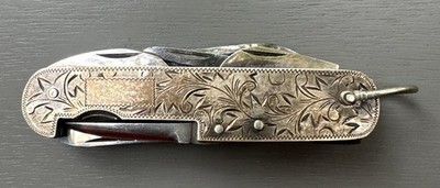 Antique small 8 tool sterling & stainless multi-tool pocket knife Japan AS-IS