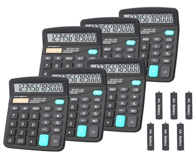 6 PCS 12Digit Dual Power Handheld Desktop Calculator Large LCD Display Black
