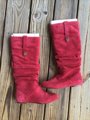 UGG Boots Womens Sz 6 Highkoo II Pull On Knee High Slouchy Red Leather 1948