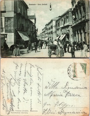 Benevento Italy Corso Garibaldi Street Crowd Shops Postcard