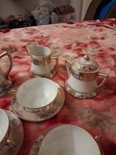 Japanese nippon 15 piece tea set very good condition hand painted white and gold