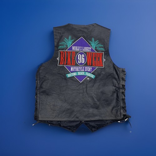 Worlds Largest Bike Week 1996 Daytona Beach Florida Motercycle Leather Vest Med