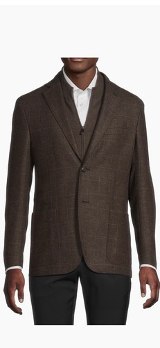 New-Corneliani Sports ID Men's Jacket - US40R-Brown wool/cashmere- removable bib