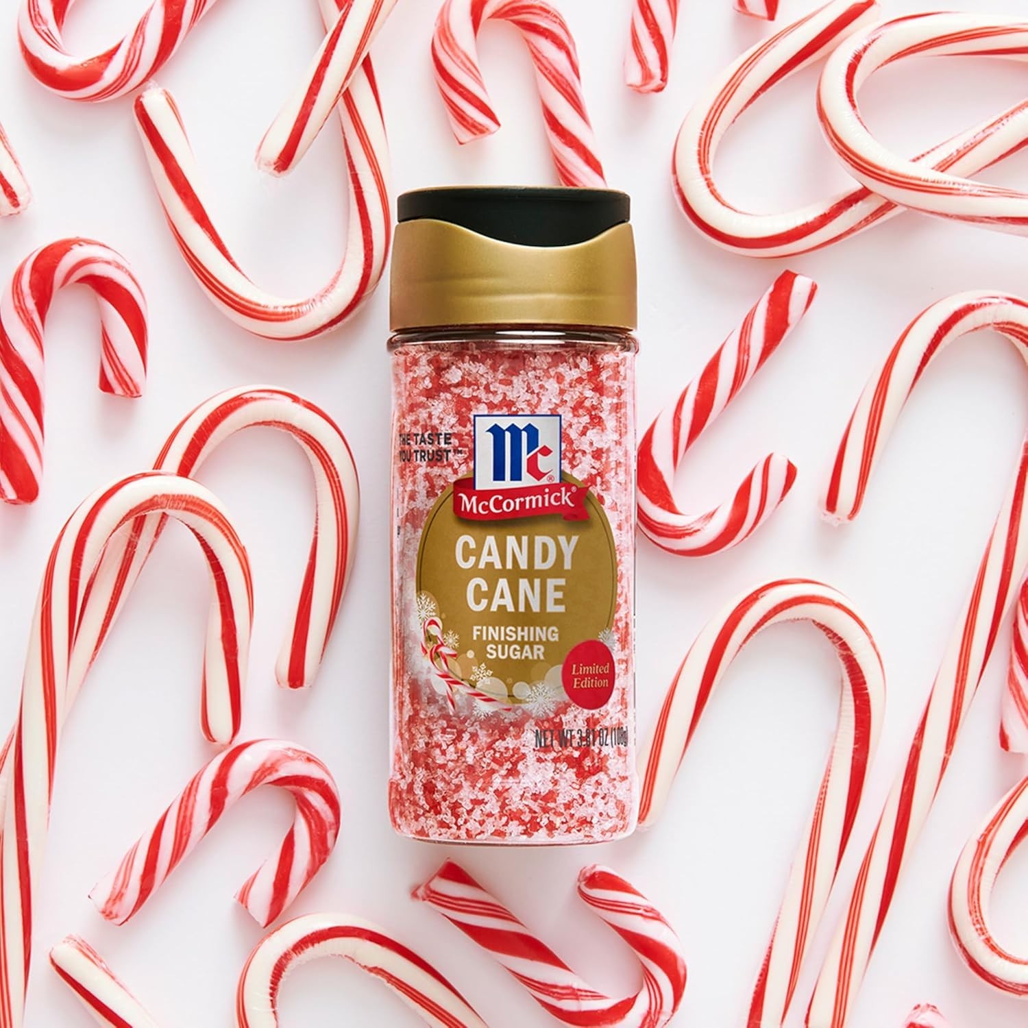 McCormick Finishing Sugar, Candy Cane, Limited Edition, Sweet Peppermint 3.81 oz