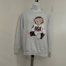 Vintage USA Sport Bear Sweatshirt Adult Size Large Gray Delta Made in USA Cute..