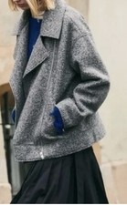 Zara Boucle Grey Biker Jacket Size S 10/12 Bloggers Favourite