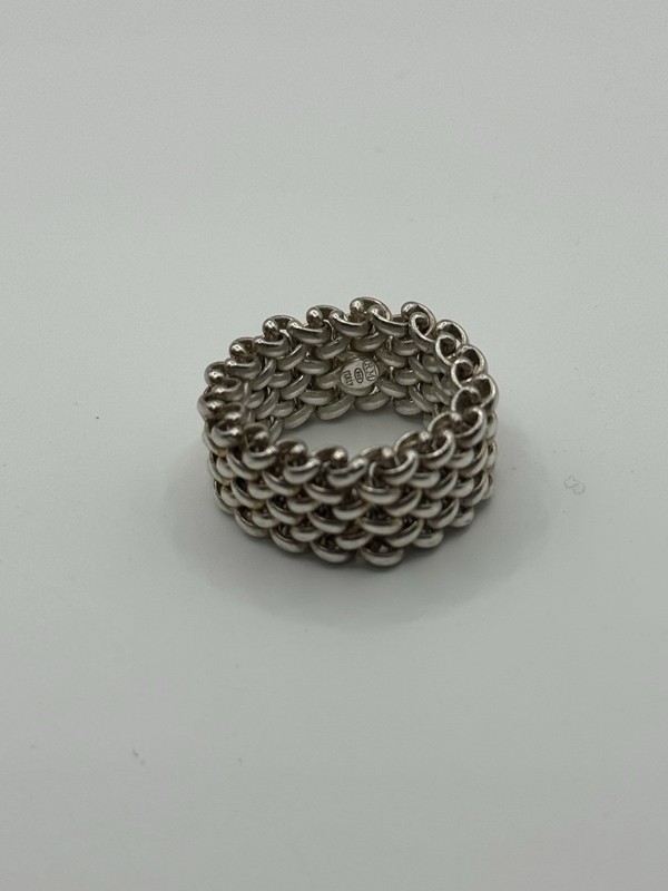 RM Band .925 Sterling Silver Mesh Flexed Chain Band Ring Size 5 