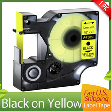 1PK 1/2" 12mm Black on Yellow Label Tape For Dymo D1 45018 LabelManager 280 300