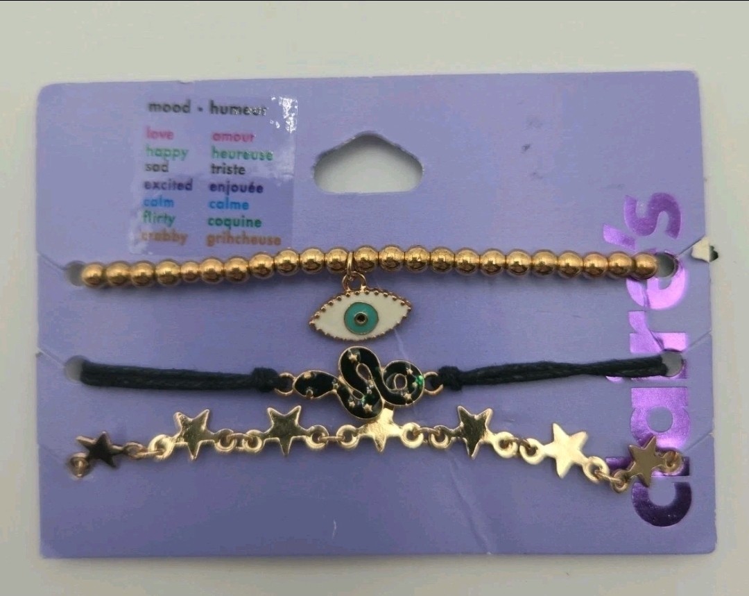 Claires Mood Bracelet Set Gold Tone Evil Eye Snake Star Charm Jewelry