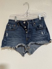 501 Levi s Blue Jean Shorts High Rise Size W25 Denim Distressed