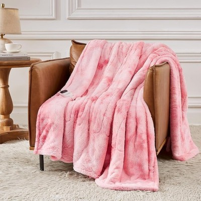 Faux Fur Sherpa Heated Blanket Electric Throw 50''x60'' Heating Blanket Throw