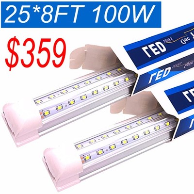 25 Pack 100W 8Ft Linkable LED Shop Lights Fixture Integrated 8' Led Bulbs 6500K