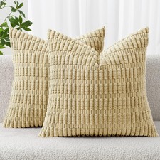 MIULEE 2-Pack 24x24 Corduroy Boho Striped Throw Pillow Covers Beige Farmhouse De