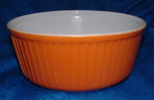 Vintage Pyrex Muted Orange Ribbed Souffle Bowl Round Nice Rare?