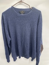 Men  s Large Blue Pure Cashmere sweater with leather elbow patches