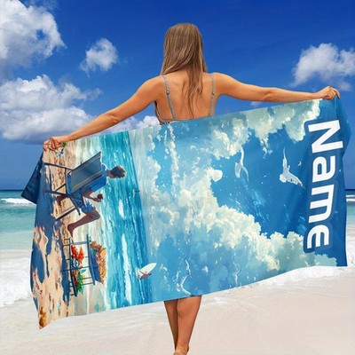 1pc ized Name Beach Towel - Custom Text/Name, Large Quick-Dry Microfiber with